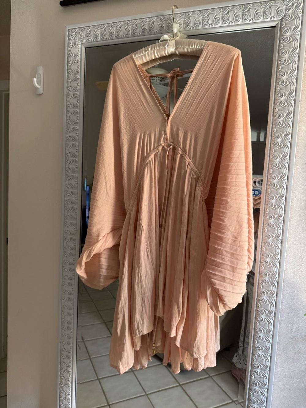 Free People Peach Tie-Front Flowing Mini Dress
